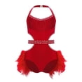 thumbnail image 1 of TTAO Big Girls Latin Jazz Tulle Skirted Leotard Feather Tutu Dress Gymnastics Dance Outfit Sequins Camisole Red 16, 1 of 5