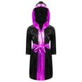 thumbnail image 1 of TTAO Boys Boxing Robe Long Sleeve Metallic Hooded Boxer Cloak with Belt Set Boxing Match Clothes Black&Hot Pink 16, 1 of 5