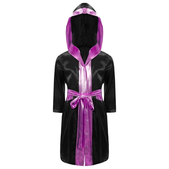 TTAO Boys Boxing Robe Long Sleeve Metallic Hooded Boxer Cloak with Belt ...