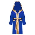 thumbnail image 1 of TTAO Boys Boxing Robe Long Sleeve Metallic Hooded Boxer Cloak with Belt Set Boxing Match Clothes Royal Blue 6, 1 of 5