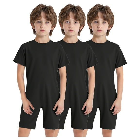 TTAO Boys Girls Solid Overalls High Waist Short Jumpsuit Casual Rompers 3Pcs Special Needs Adaptive Clothing Black 12