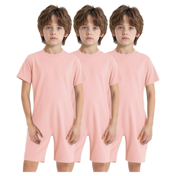TTAO Boys Girls Solid Overalls High Waist Short Jumpsuit Casual Rompers 3Pcs Special Needs Adaptive Clothing Pink 8