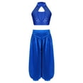 thumbnail image 1 of TTAO Child Belly Dancer Satin Pants Crop Top Sets for Kids Belly Dance Performance Halloween Tribal Arabic Clothes Blue-A 10, 1 of 6