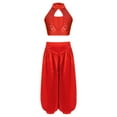 thumbnail image 1 of TTAO Child Belly Dancer Satin Pants Crop Top Sets for Kids Belly Dance Performance Halloween Tribal Arabic Clothes Red-A 12, 1 of 5