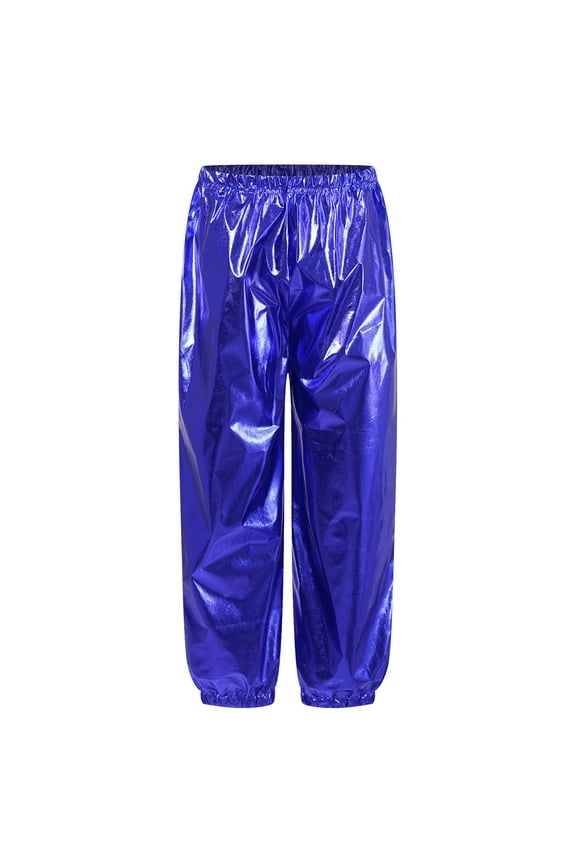 Children Kids Tumbling Metallic Dance Trousers Loose Jogger Pants for Girls Boys Hip Hop Blue 170