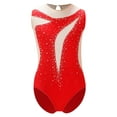 thumbnail image 1 of TTAO Children's Shiny Mesh Patchwork Leotard Ballet Dance Figure Skating Girls Kids Rhythmic Gymnastics Bodysuit Red 16, 1 of 6