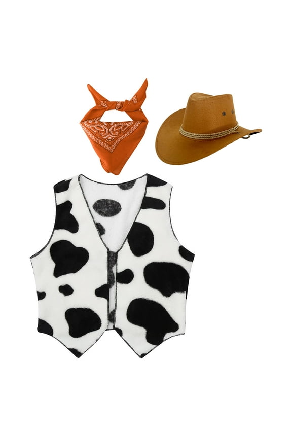 Cowboy Cowgirl Waistcoat Cow Winter Fall Flannel Vest Coat Halloween Carnival Fancy Dress Up Orange 10