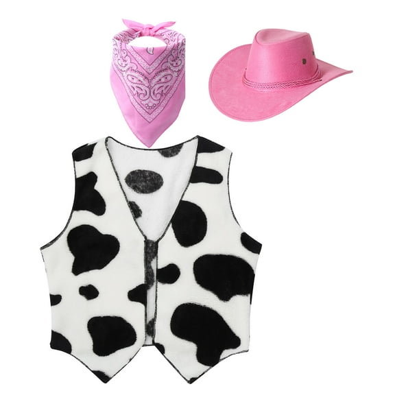 TTAO Cowboy Cowgirl Waistcoat Cow Winter Fall Flannel Vest Coat Halloween Carnival Fancy Dress Up Pink 14