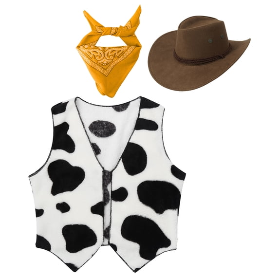 TTAO Cowboy Cowgirl Waistcoat Cow Winter Fall Flannel Vest Coat Halloween Carnival Fancy Dress Up Yellow 16