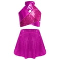 thumbnail image 1 of TTAO Cross Keyhole Girls Dance Set Sparkly Sequins Metallic Crop Top Sequin Skirt for Kids Jazz Latin Performance Hot Pink 8, 1 of 2