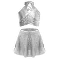 thumbnail image 1 of TTAO Cross Keyhole Girls Dance Set Sparkly Sequins Metallic Crop Top Sequin Skirt for Kids Jazz Latin Performance Silver 6, 1 of 2