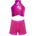thumbnail image 1 of TTAO Girl's Street Dancing Outfits Sparkle Crop Top with Shorts Hip Hop Jazz Dance Clothes Cheerleading Uniform Hot Pink 6, 1 of 7