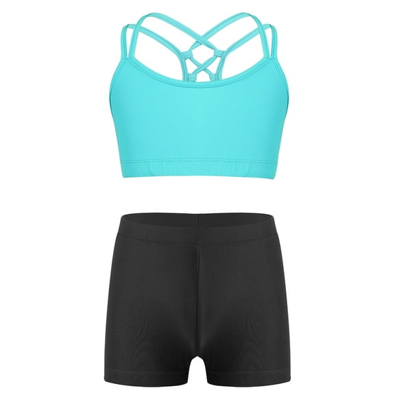 TTAO Girls 2 Piece Tankini Swimsuit Criss Cross Tank Top with Bottoms Rash Guard Swim Set Light Green&Black 6