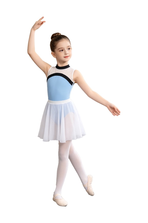 Girls 2pcs Gymnastic Leotard Sets Ballet Tutu Princess Dance Dress for Figure Skating Training Light Blue 170/M