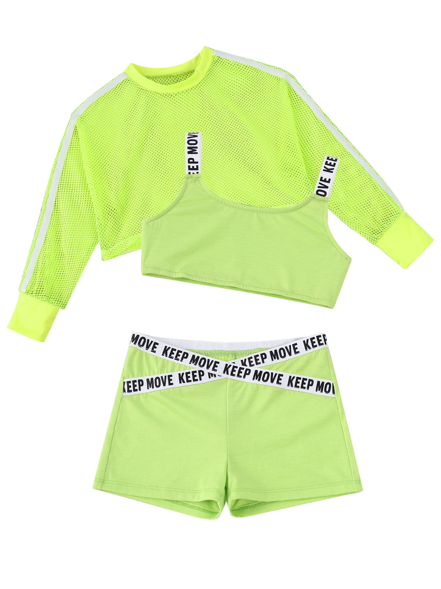 TTAO Girls 3 Piece Dance Sport Suit Crop Vest Tops with Shorts Workout