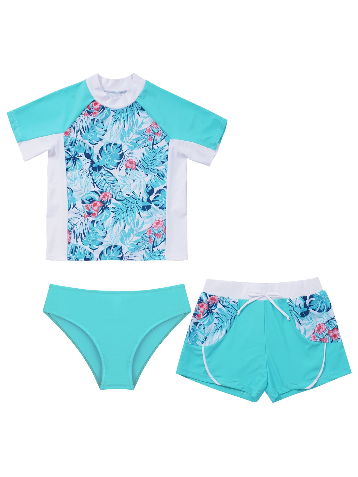 Girls Long Sleeve Rash Guard + Tankini Bikini Set (3 Piece) | 