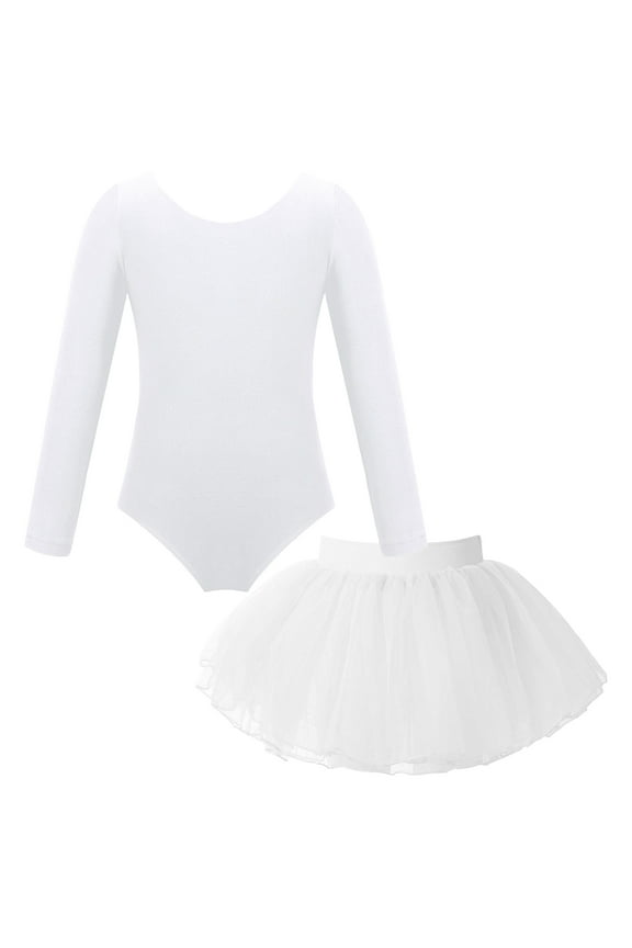 Girls Ballet Dance Leotard Top with Tutu Dress Gymnastics Bodysuit Skirt Ballerina Costume Outfits White 6