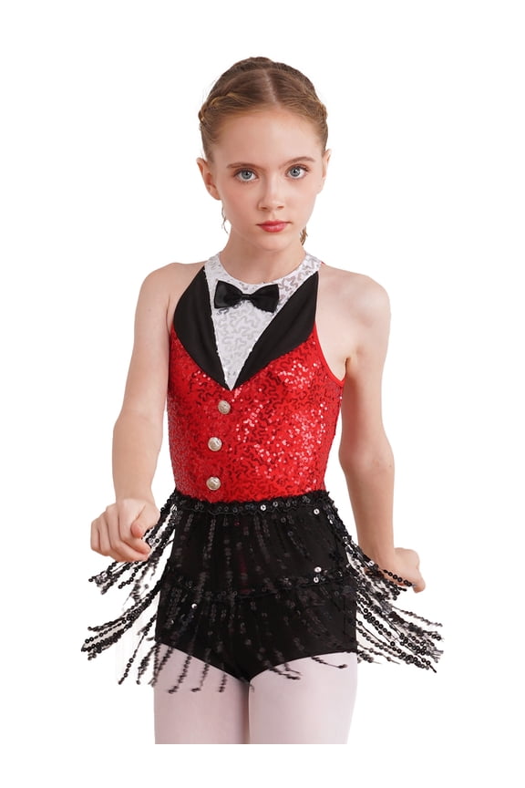 Girls Ballet Jazz Latin Dance Dress for Children Hip Hop Chacha Tap Rumba Performance Costume Dancewear Red 14