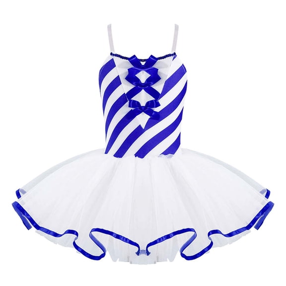 TTAO Girls Candy Cane Bowknot Ballet Tutu Dress Figure Ice Skating Leotard Dress Mrs Santa Christmas Clothes Blue 6