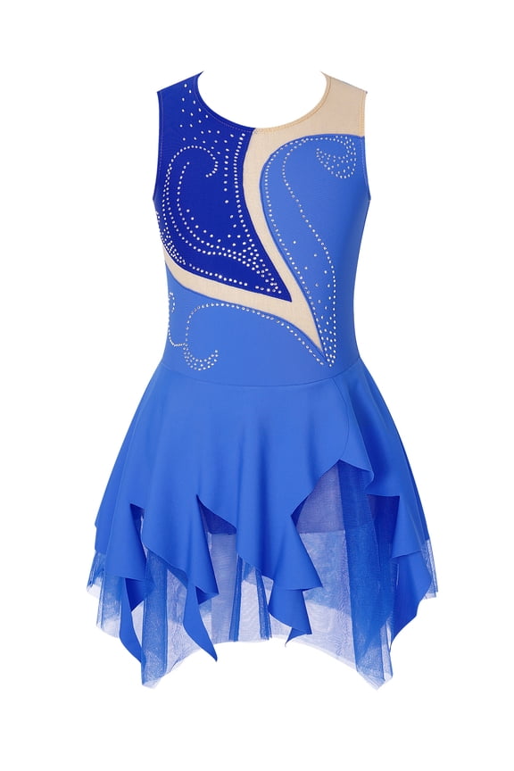 Girls Figure Skating Dress Shiny Ballet Dance Gymnastic Leotard Competition Costume 6-16 Years Blue 12
