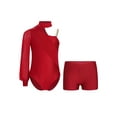 thumbnail image 1 of TTAO Girls Figure Skating Gymnastics Dance Outfit Kids One Shoulder Overlay Leotard with Waistband Shorts Burgundy 10, 1 of 5