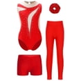 thumbnail image 1 of TTAO Girls Figure Skating Outfits Dance Unitards Gymnastics Leotard with Shorts Leggings Hairband Activewear Set Red 12, 1 of 5