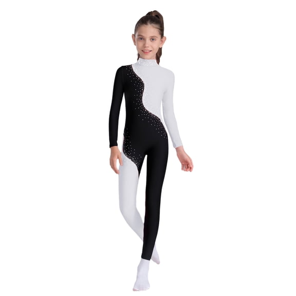 TTAO Girls' Full Body Long Sleeve Unitard One Piece Gymnastics Bodysuit Dance Workout Sports Activewear White 10
