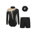 thumbnail image 1 of TTAO Girls Gymnastics Leotard Kids Long Sleeve Sports Unitard with Shorts and Hairband for Gym Dance A Black 10, 1 of 5
