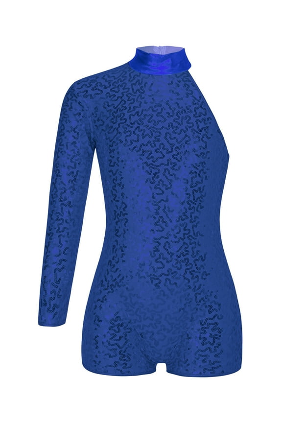 Girls Gymnastics Leotard Shorts Biketard Oblique Shoulder Ballet Dance Bodysuit Jumpsuit Unitard Blue 8