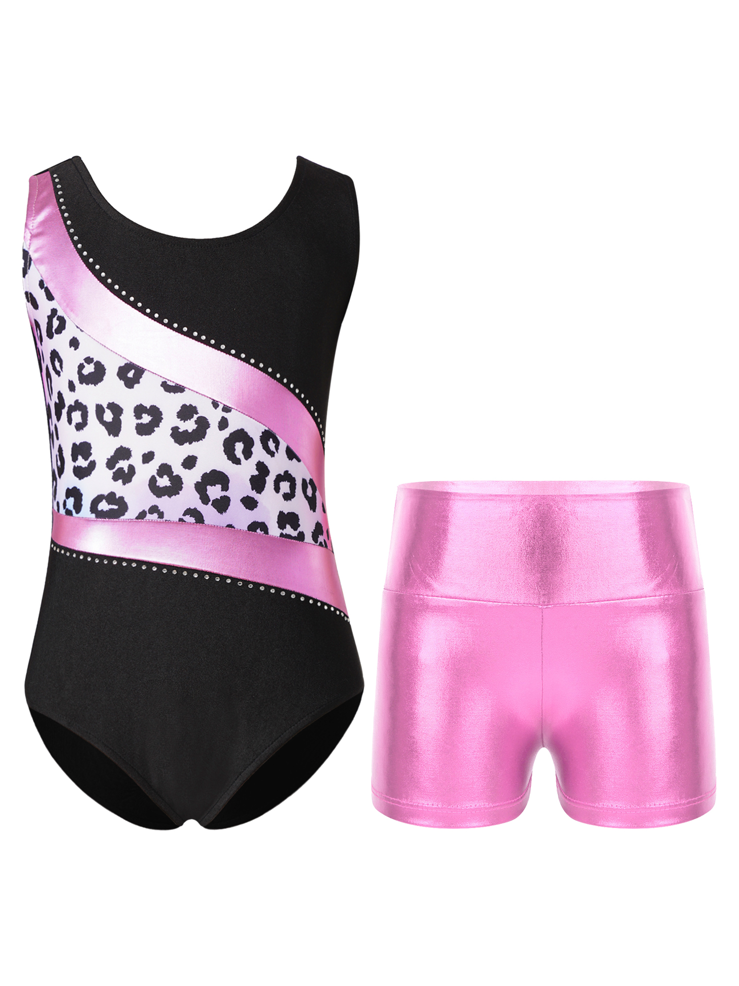 TTAO Girls Gymnastics Outfits Sleeveless Leotard with Shorts 2 Piece ...