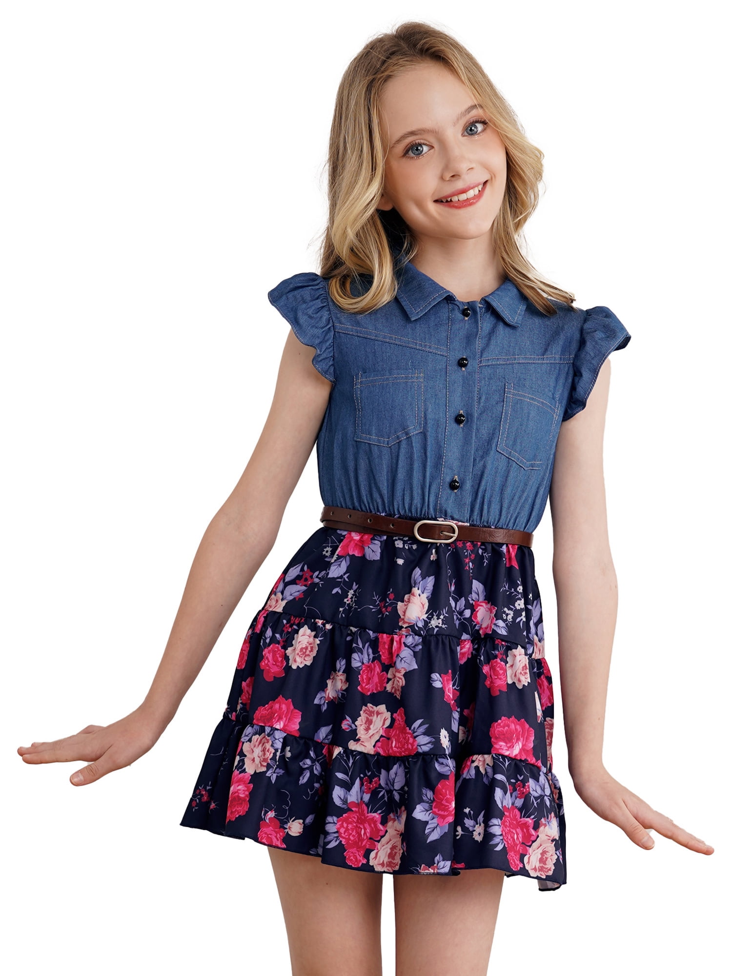 Girls Summer Party Dress Set – Navy Tulle Frock with Denim Jacket & Leggings