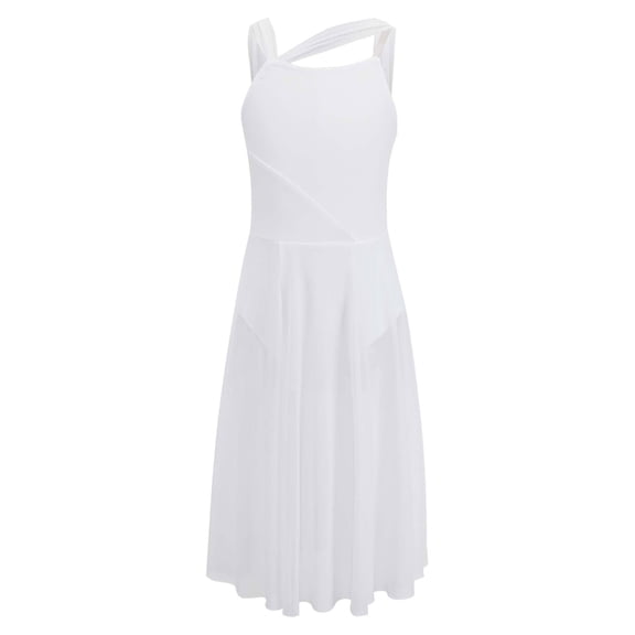 TTAO Girls Lyrical Ballet Dance Dress Costume Kids Ballroom Modern Dancewear Camisole Skirted Leotard White 8