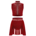 thumbnail image 1 of TTAO Girls Lyrical Dance Costume Shiny Rhinestones Crop Top with Skirt Leotard 2-Piece Ballet Dance Outfits Burgundy 14, 1 of 3