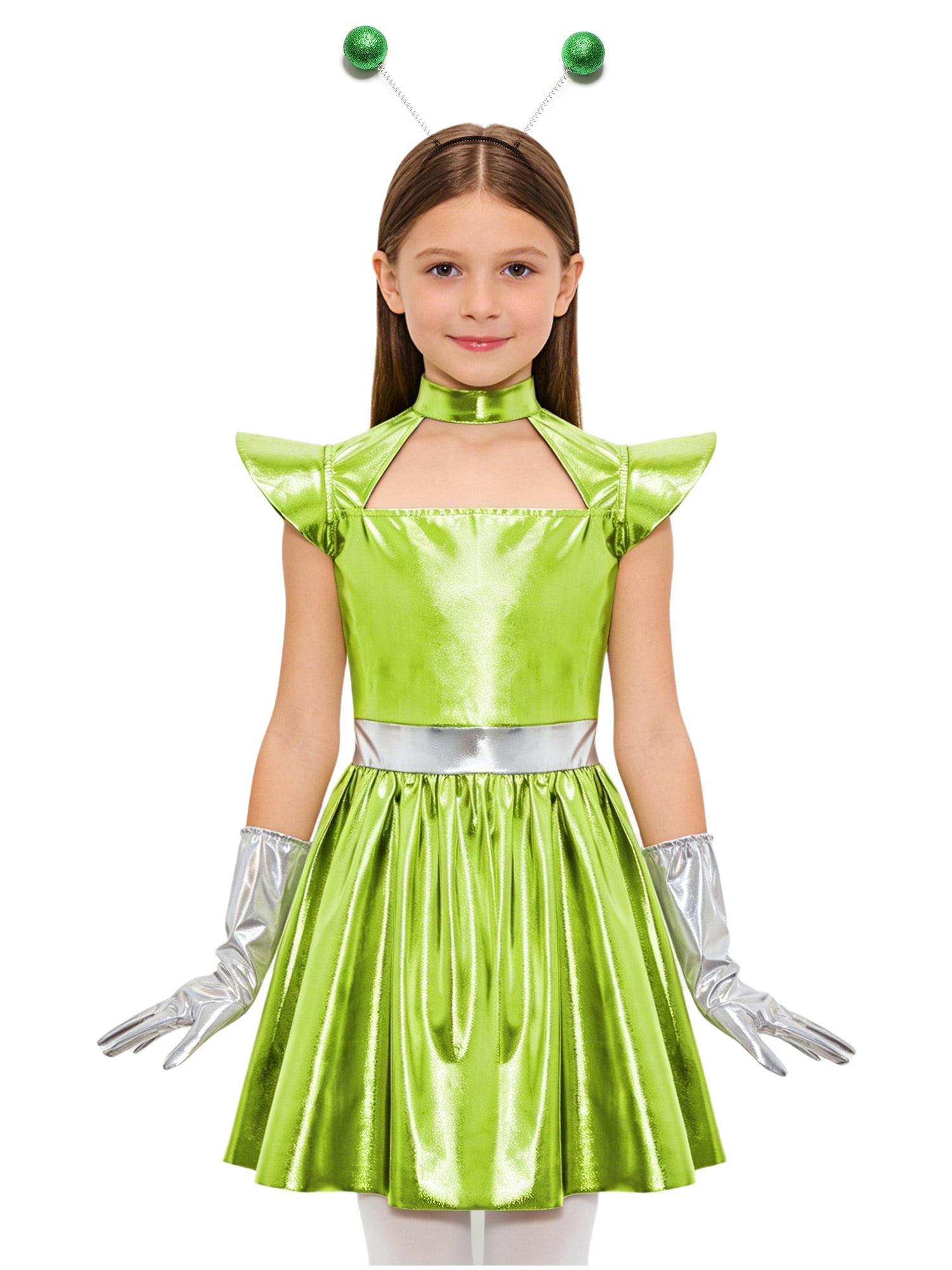 TTAO Girls Metallic A-line Back Zip Alien Dress Robot Outer Space Man ...