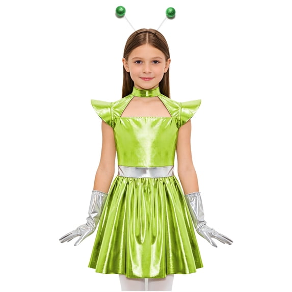 TTAO Girls Metallic A-line Back Zip Alien Dress Robot Outer Space Man ...