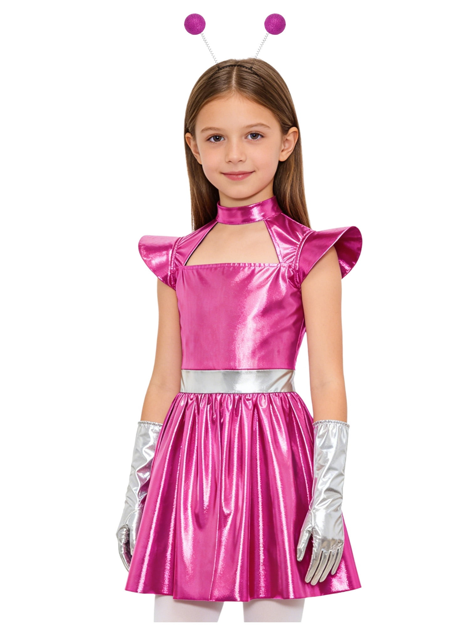 TTAO Girls Metallic A-line Back Zip Alien Dress Robot Outer Space Man ...