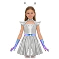 TTAO Girls Metallic A-line Back Zip Alien Dress Robot Outer Space Man ...