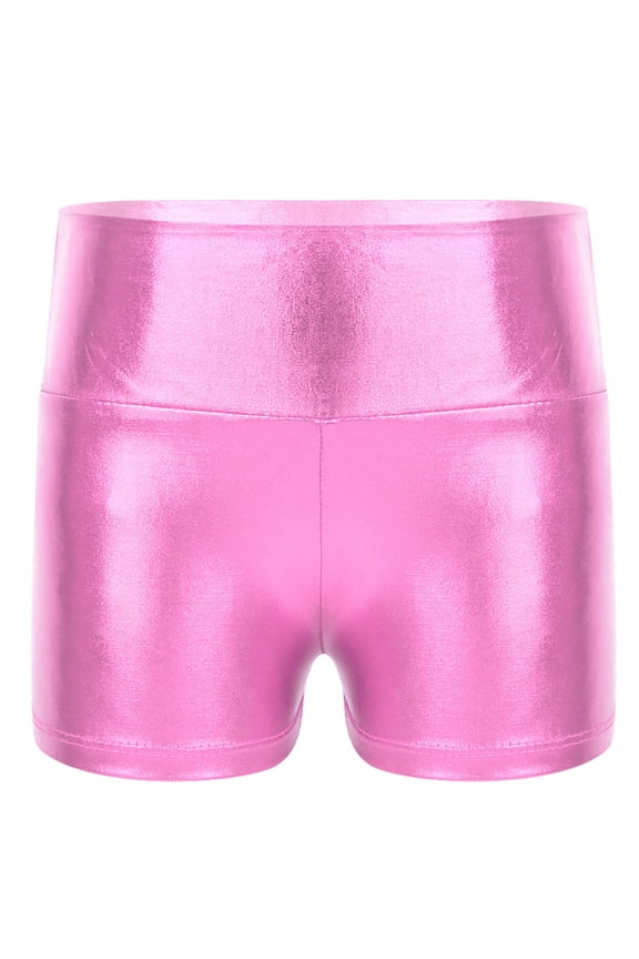 Girls Metallic Ballet Dance Shorts Athletic Sports Gymnastics Workout Booty Shorts Bottoms Activewear Pink 4