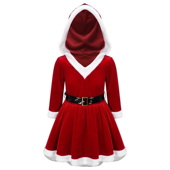 TTAO Girls Mrs Santa Claus Clothes Hooded Velvet Tutu Dress Christmas Figure Ice Skating Performance Dancewear Red 14