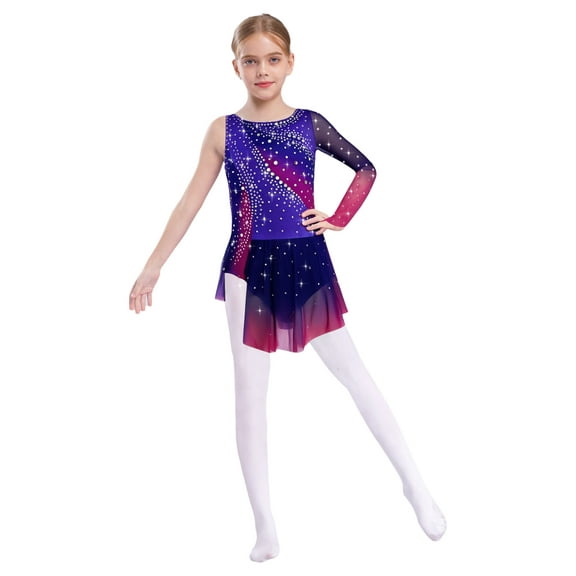 TTAO Girls Rhythmic Figure Skating Dress Ballet Dance Skirted Leotards Rhythmic Gymnastics Dancewear Purple 6