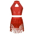 thumbnail image 1 of TTAO Kids Girls Halter Neck Tank Top With Sequins Fringe Shorts Set Modern Jazz Latin Samba Performance Clothes Red 14, 1 of 5
