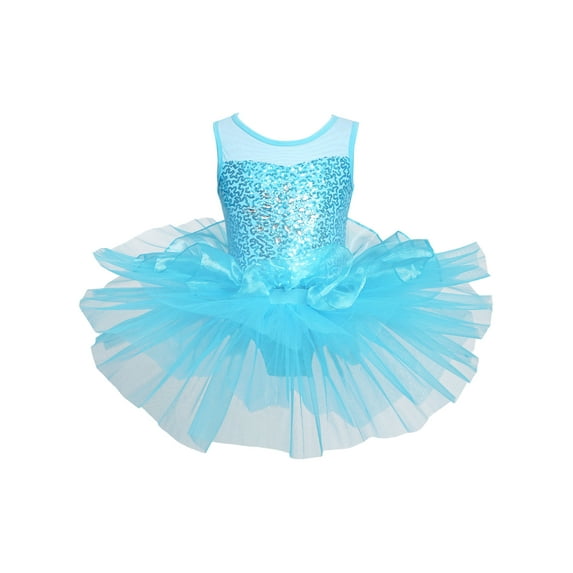 TTAO Girls Sequined Sleeveless Ballet Dance Leotard Tutu Skirted Dress Ballerina Costumes Blue 10