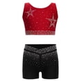 thumbnail image 1 of TTAO Girls' Sleeveless Crop Tops With Dance Shirts And Short Gymnastics Shorts Glitter Rhinestones Fitness Yoga Two Piece Sports Outfits Burgundy+Black 14, 1 of 4
