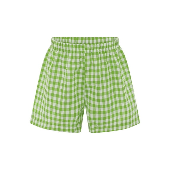 TTAO Girls Staycation Shorts Brushed Plaid Elastic Waist Home Loungewear Sleepwear for Holidays Beach Weekends playwear Green 5-6