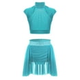 thumbnail image 1 of TTAO Girls Two-Piece Figure Skating Dance Gymnastics Outfits Rhinestone Crop Tops with Skirted Briefs Set Blue Green 6, 1 of 5