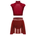 thumbnail image 1 of TTAO Girls Two-Piece Figure Skating Dance Gymnastics Outfits Rhinestone Crop Tops with Skirted Briefs Set Burgundy 8, 1 of 5