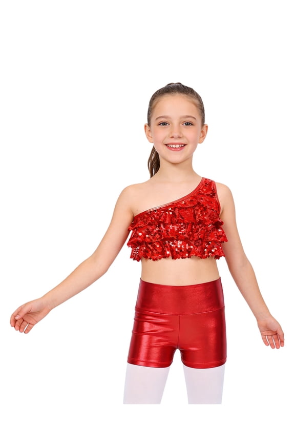 Gymnastics Leotard With Sequins For Children Girls' Leotard for Ballet Modern Dance Competition Red 4
