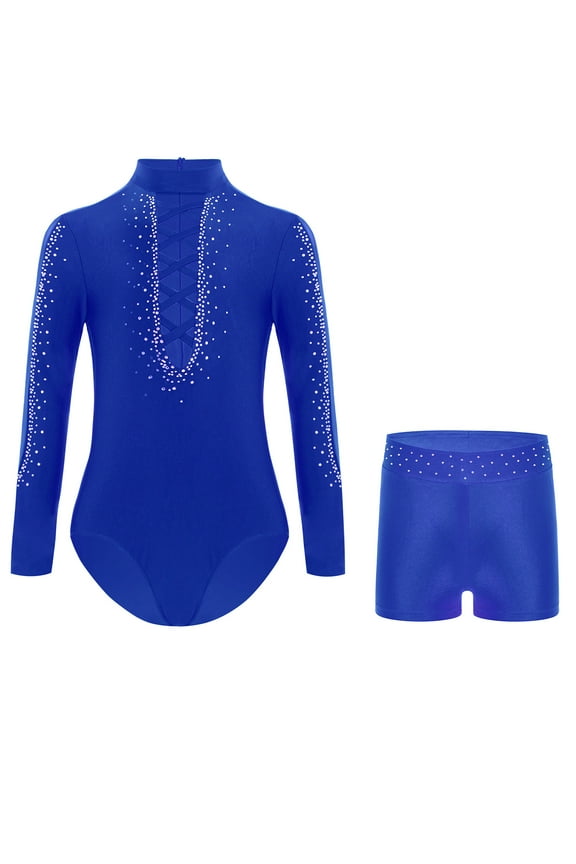 Kids Boys Bodysuit Latin Ballet Dance Jumpsuit Gymnastics Leotard and Shorts Set Athletic Tumbling Outfits Blue 12