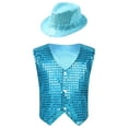 thumbnail image 1 of TTAO Kids Boys Girls Sequin Vest Waistcoat with Hat for Jazz Hip Hop Streetwear Dancewear Performance Light Blue 11-12, 1 of 5