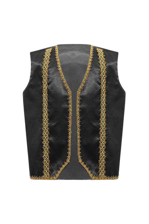 Teens Medieval Steampunk Tailcoat Vest Sleeveless Vintage Gothic Prince Jackets Waistcoat for Theme Party Black 12
